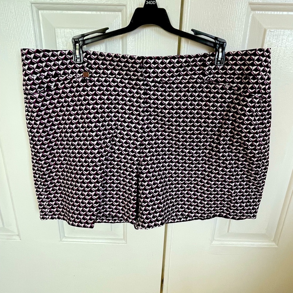White House Black Market size 16 shorts. Purple and black checker pattern.